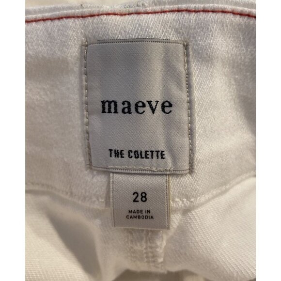 Maeve Anthropologie The Colette Jeans Wide Leg Embroidery Lace Hem Cream Red 28 - Picture 6 of 7